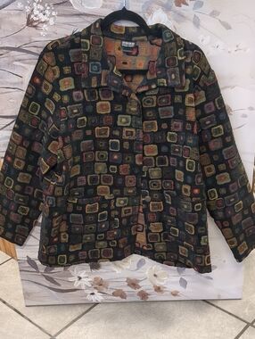 Nomadic Traders Black Multicolor Mosaic-Print Button Blazer